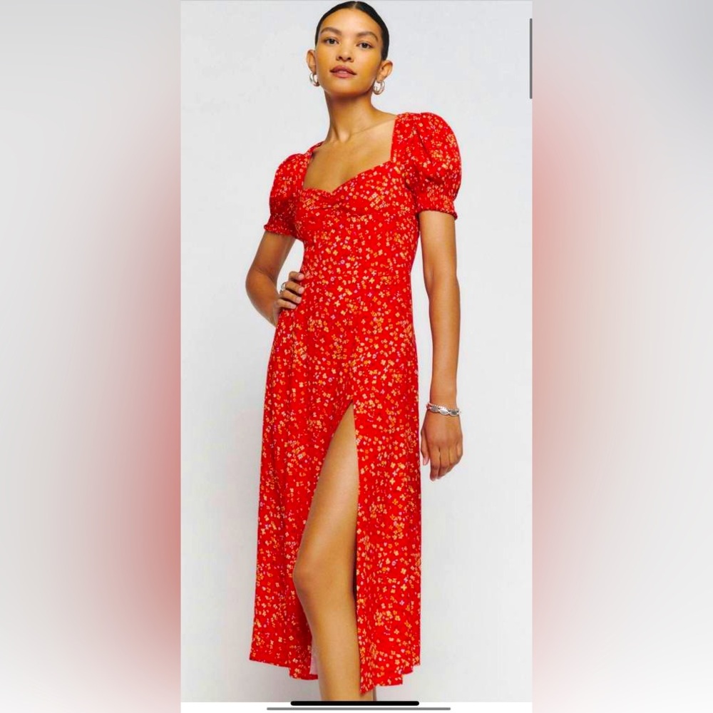 Reformation Red Floral Midi Dress